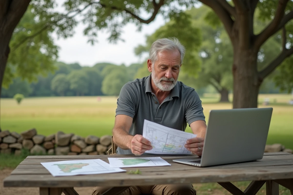 Propriétaire consultant des documents de classification cadastrale pour rentabiliser un terrain non constructible