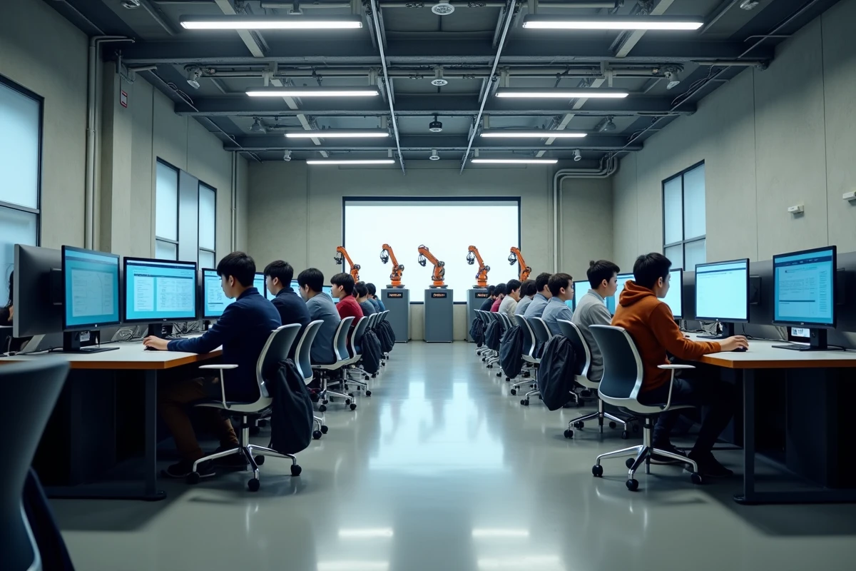 Laboratoire universitaire d'informatique en Corée du Sud avec étudiants et stations de travail avancées