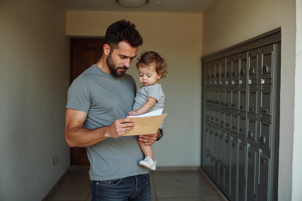 Père célibataire recevant un courrier de la CAF concernant des arriérés de prestations
