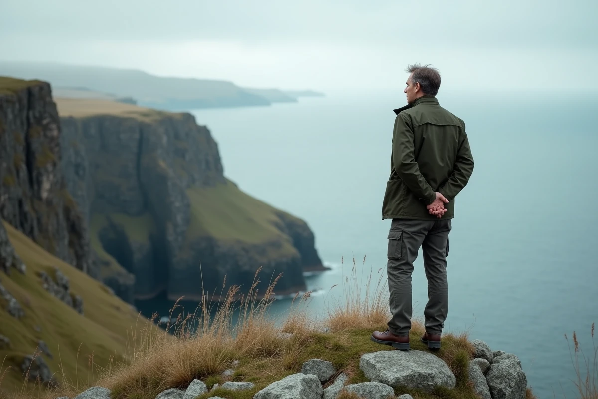 Homme debout sur une falaise côtière regardant l'horizon, symbolisant la résilience face aux épreuves et la force intérieure